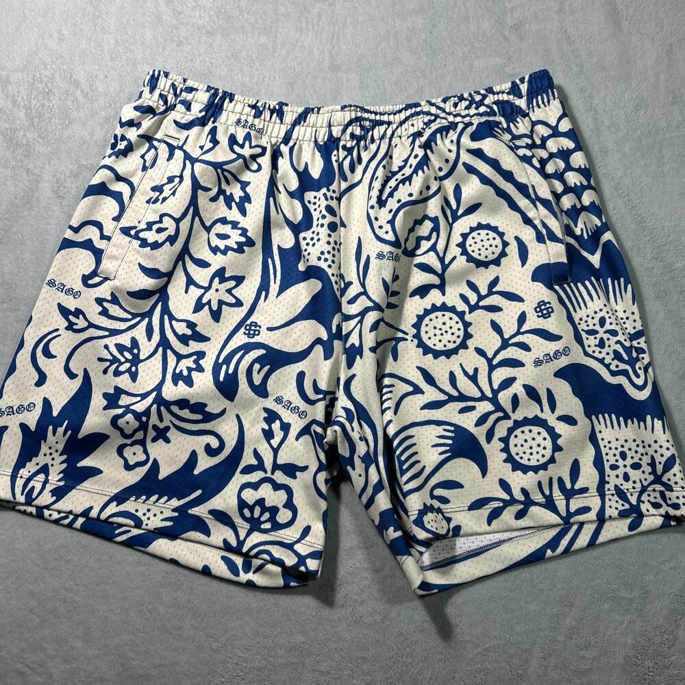 Y2k 2000s Sago Mesh Paisley Shorts Mens XL 34x6 Hawaiian Floral Flowers Beach